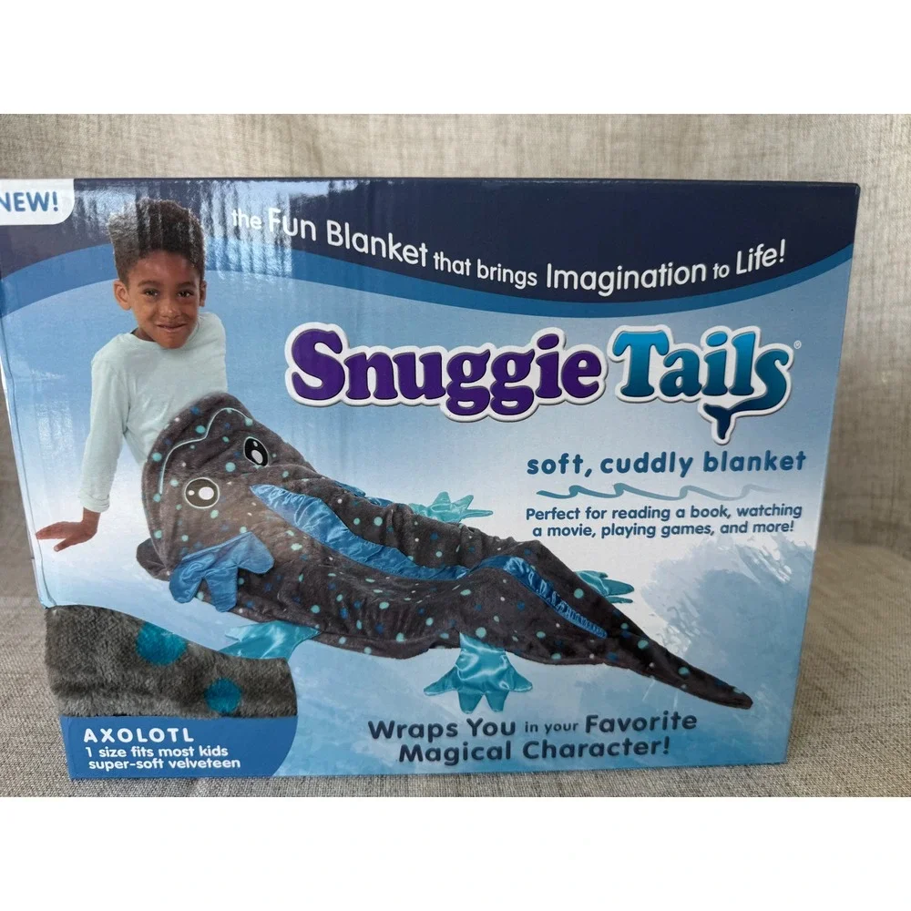 Snuggie Tails Axolotl Wearable Blanket Kids One Size Gray New Soft Velveteen